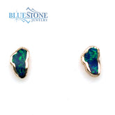 Small 14 Karat Yellow Gold Stud Earrings with 2 Lake Tahoe Lab Created